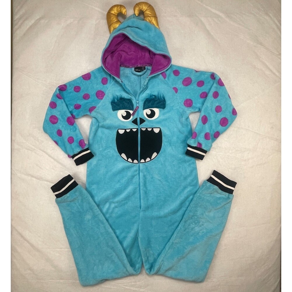 Vintage Disney Monsters Inc. Sulley Adult Fleece Hooded Bodysuit Costume Pajamas